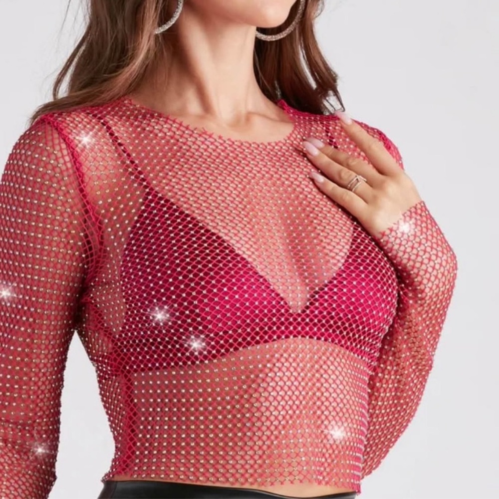 Windsor Pink Rhinestone Mesh Blouse